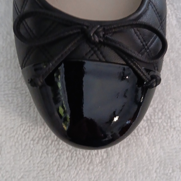 Delman ballet flats black quilt pattern w/ lace bow ties on shiny toe size 7-7.5 - Picture 11 of 11
